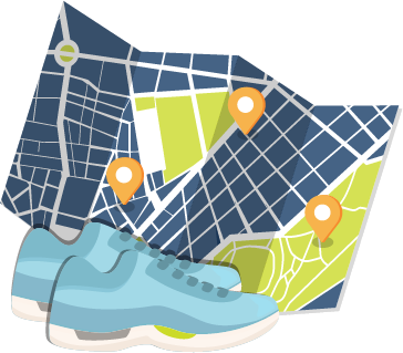 Illustration of map and shoes